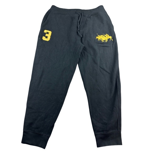 Polo Ralph Lauren Other - Polo Ralph Lauren Joggers Men L Black Triple Pony Patch 3 Cotton Blend Fleece